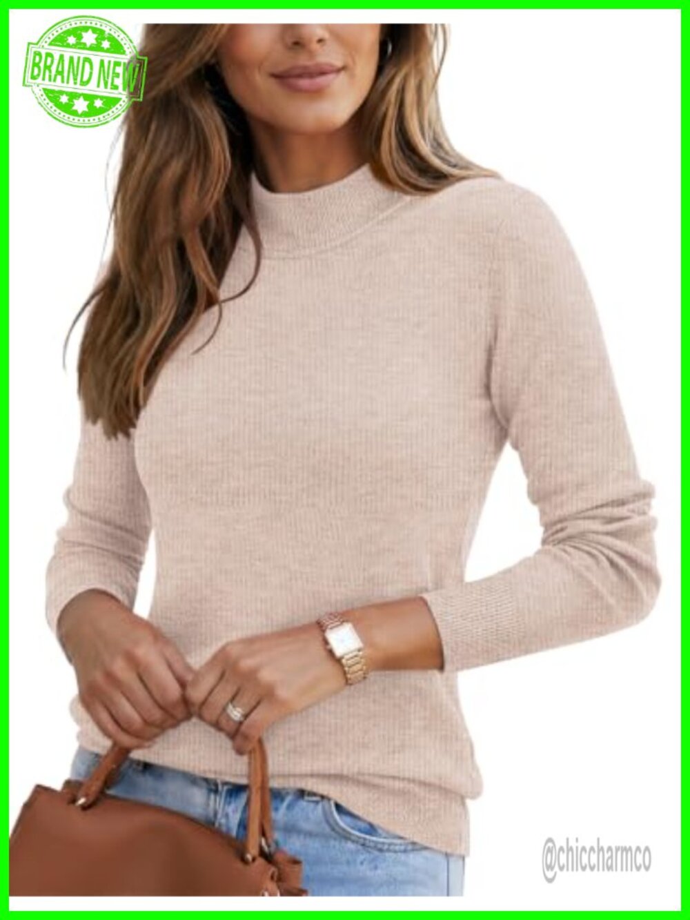 Mock Neck Sweater Long Sleeve Knit Pullover Soft Casual Top